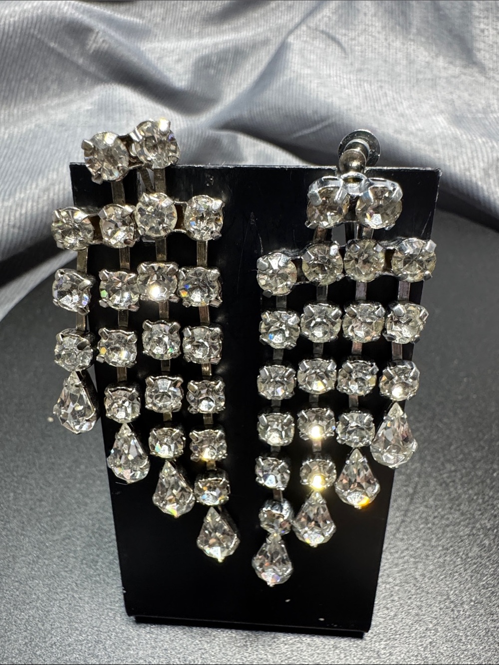 VTG Source Unknown Silver Clear Crystal Cascade Earrings